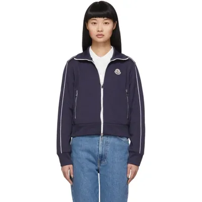 Moncler Track Jacket With Logo And Piping In 772 Navy