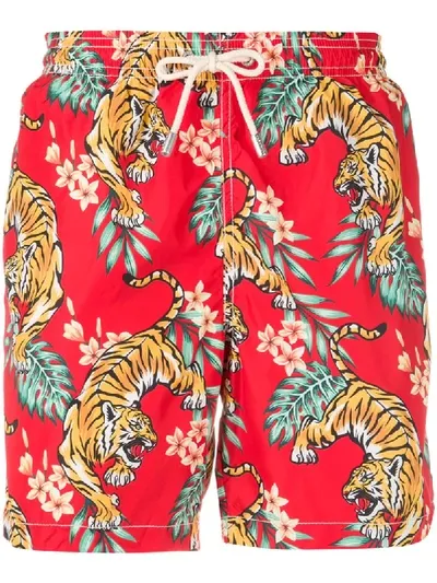 Mc2 Saint Barth Tiger Print Swim Shorts In Red