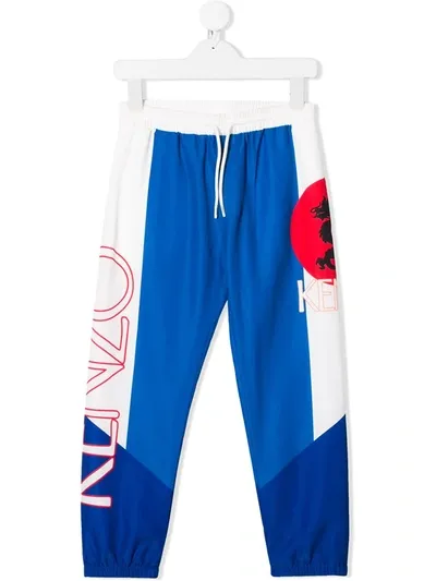 Kenzo Kids' Dragon Celebration Trackpants In Blue And White