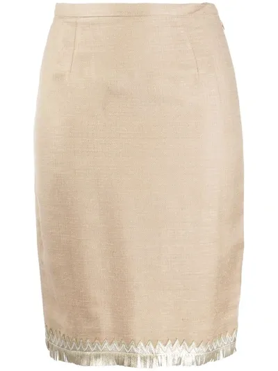 Pre-owned Valentino 1980s Fitted Skirt In Neutrals