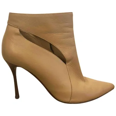 Pre-owned Sergio Rossi Leather Ankle Boots In Beige