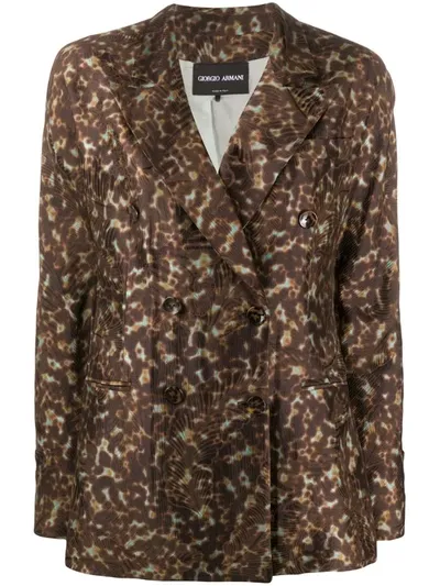 Giorgio Armani Foliage Leopard Print Blazer In Brown