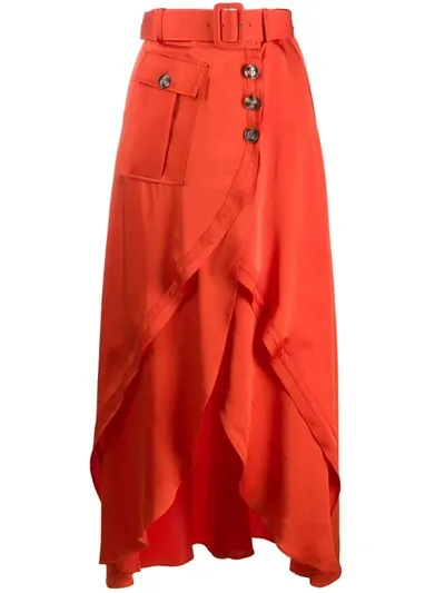 Self-portrait Belted High-waisted Skirt In Orange