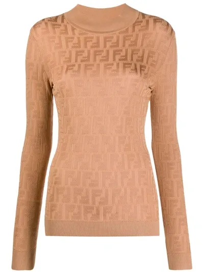 Fendi Ff Motif Long-sleeved Jumper In Neutrals