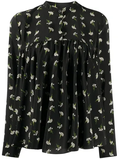 Giambattista Valli Floral-print Silk Blouse In Black