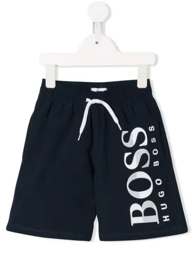 Hugo Boss Teen Logo-print Quick-dry Swim Shorts In Blue