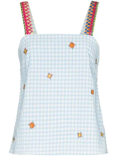 Mira Mikati Embroidered Strap Gingham Top In Blue