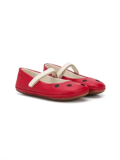 Camper Kids' Dotted Strapped Ballerinas In Red