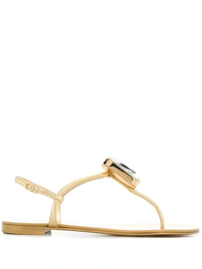 Giuseppe Zanotti Crystal Embellished Flat Sandals In Gold