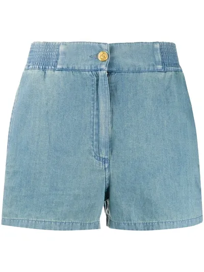 Gucci Cotton & Linen Denim Shorts W/side Bands In Light Denim