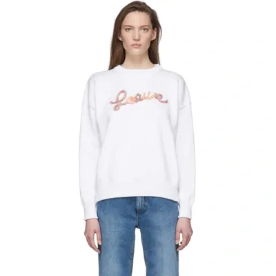 Loewe Logo Embroidery Cotton Sweater In White,pink