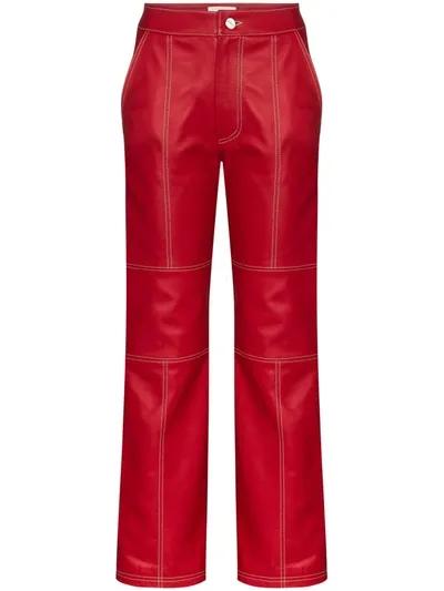 Kirin Leather Straight-fit Trousers In Red