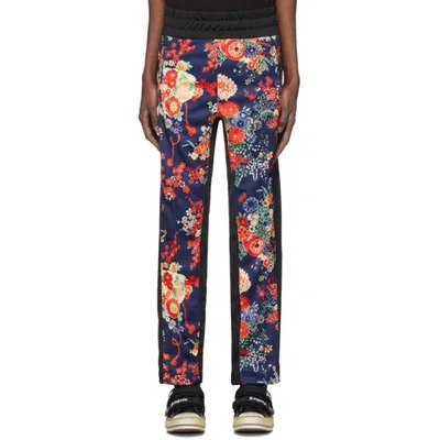 Palm Angels Side-stripe Floral-print Track Pants In Blue