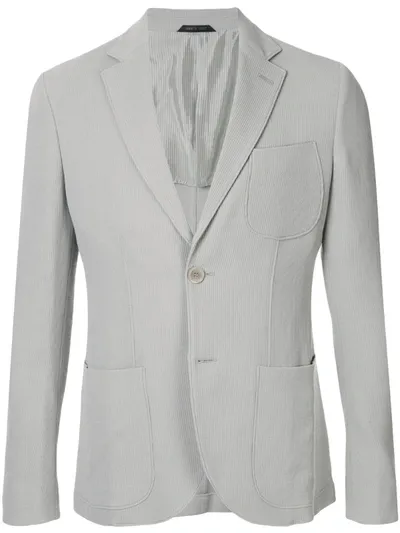 Giorgio Armani Ribbed Knit Blazer Jacket In Grey