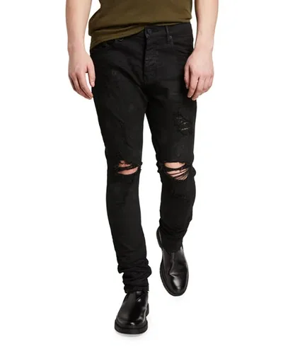 Purple Men's Oil Spill Skinny Jeans In Black Oil Spill