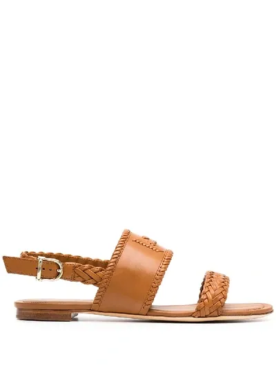 Tod's Braided Flat Leather Sandals In Brown