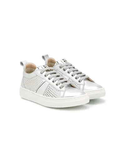 Cesare Paciotti Teen Metallic Low-top Sneakers In Silver