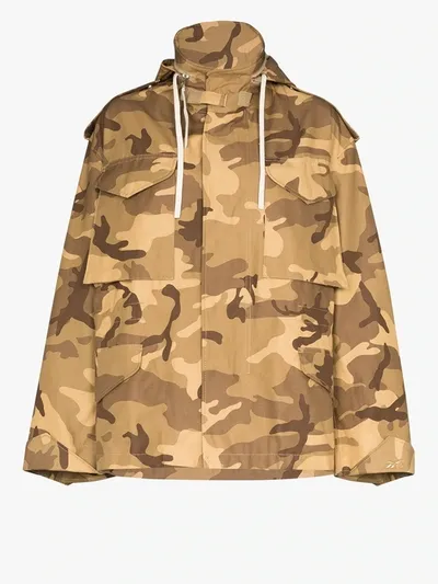 Victoria Beckham Camouflage-print Twill Jacket In Brown