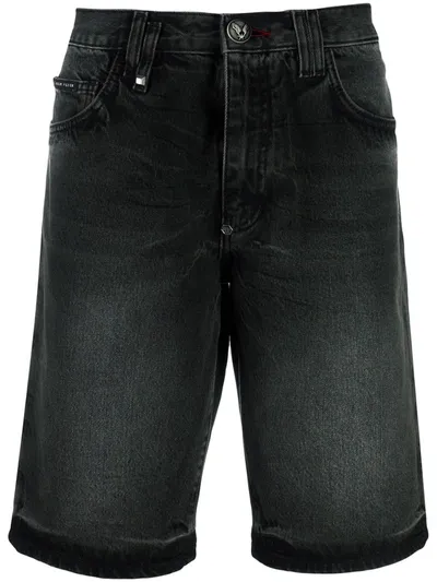 Philipp Plein Bermuda Jean Shorts In Black