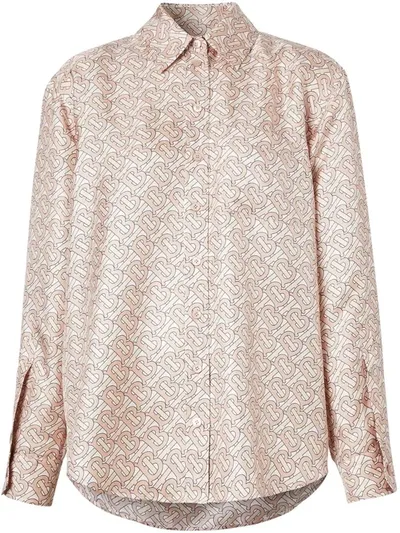 Burberry Juliette Tb Monogram Print Silk Shirt In Pale Copper Pink