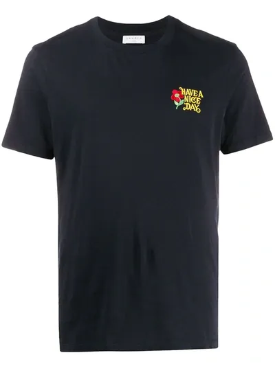 Sandro Have A Nice Day Embroidered Tee In Navy Blue