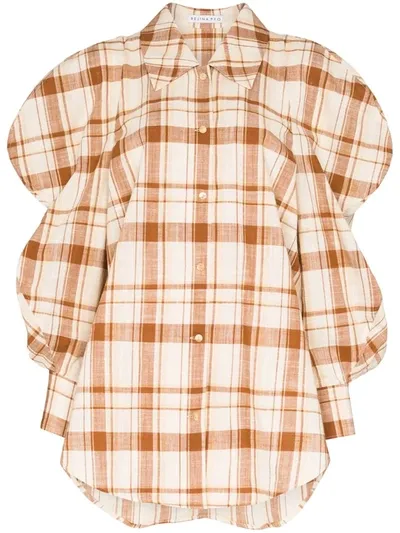 Rejina Pyo Julia Oversized Checked Cotton And Linen-blend Shirt In Brown