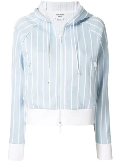 Thom Browne Striped Zip-up Hoodie In Blue