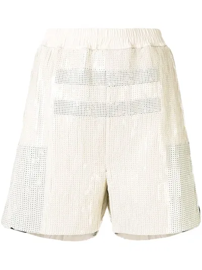 Rick Owens Dolphin Sequin Embroidered Shorts In White