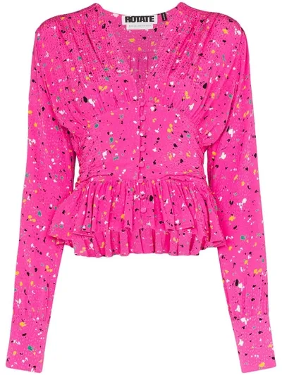 Rotate Birger Christensen Tracy Paint Splash-print Blouse In Pink