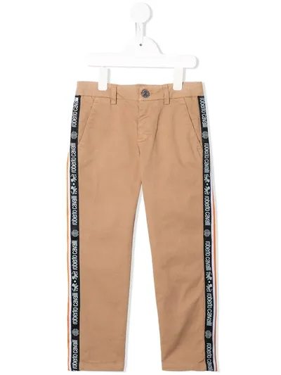 Roberto Cavalli Junior Kids' Side-logo Chinos In Brown