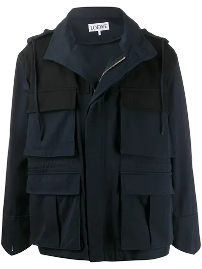 Loewe Multi-pocket Hooded Jacket In Blue