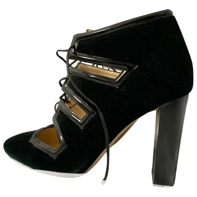 Pre-owned Jimmy Choo Velvet Ankle Boots In Green