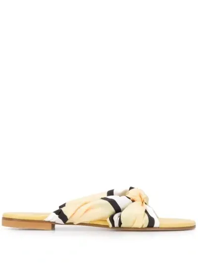 Avec Modération Satin Ribbon Leather Sandals In Yellow