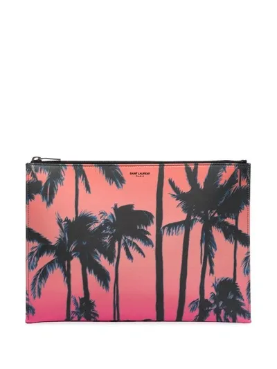 Saint Laurent Pink Palm Tree Print Pouch