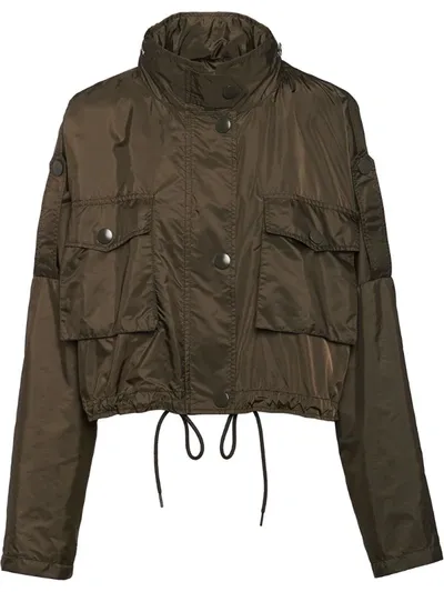 Prada Funnel Neck Cropped Jacket In Green