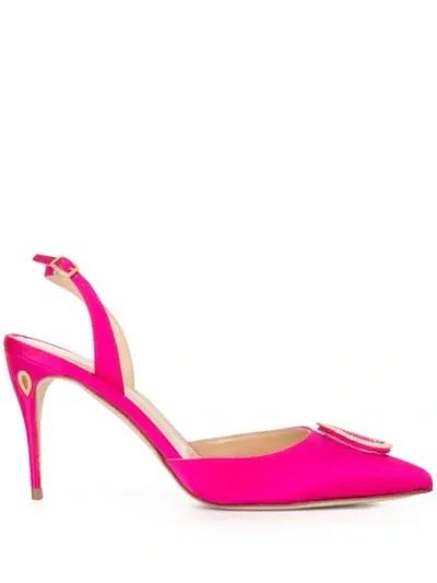 Jennifer Chamandi 85mm Embellished Satin Slingback Pumps In Pink