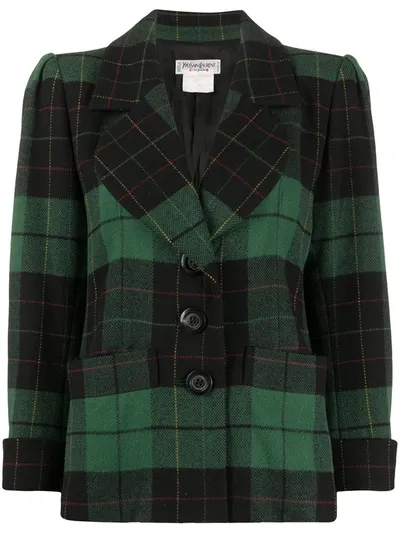 Pre-owned Saint Laurent Structured Shoulders Checked Jacket In Green