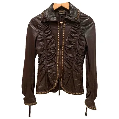 Pre-owned Roberto Cavalli Leather Jacket In Brown