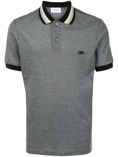 Ferragamo Embroidered Gancini Polo Shirt In Grey