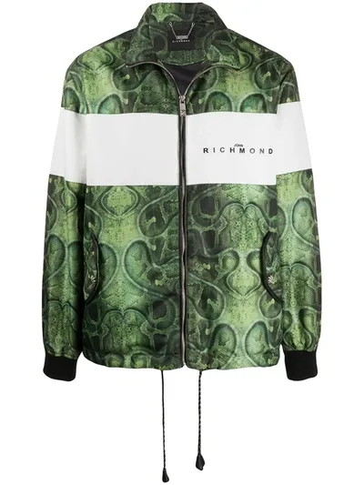 John Richmond Snakeskin-print Jacket In Green