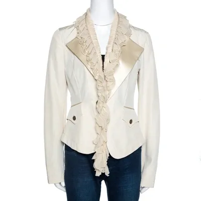 Pre-owned Roberto Cavalli Cream Cotton Blend Ruffle Detail Jacket M