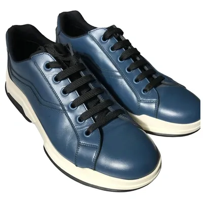 Pre-owned Prada Leather Low Trainers In Blue