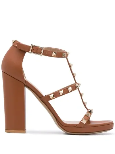 Valentino Garavani Rockstud Block-heel Sandals In Brown