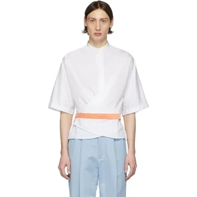 Haider Ackermann White & Orange Silk Wrap Belt Shirt