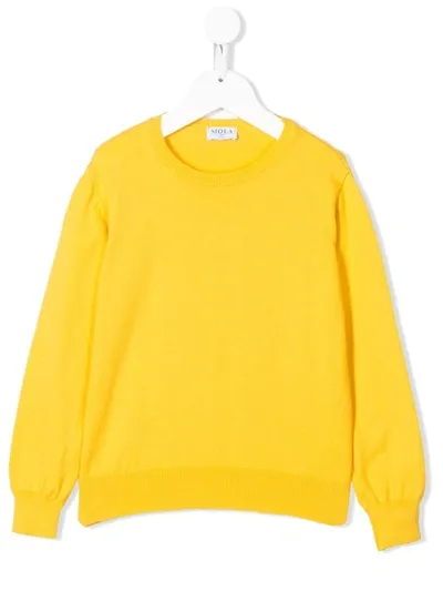 Siola Kids' Ribbed Detail Crew Neck Jumper In Yellow