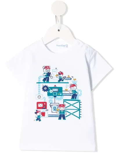 Familiar Kids' Cartoon-print Crew Neck T-shirt In White