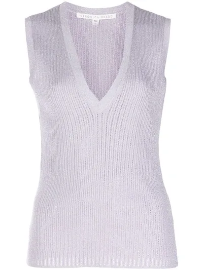 Veronica Beard Knitted Plunge Style Tank Top In Purple