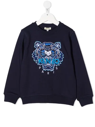 Kenzo Kids' Cotton Sweatshirt With Logo Embroidery In Navy