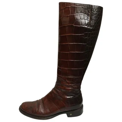 Pre-owned Celine Leather Riding Boots In Brown