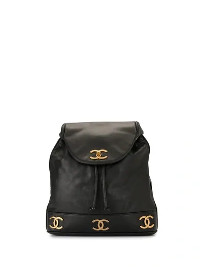 Pre-owned Chanel 1992 Triple Cc Backpack In Black